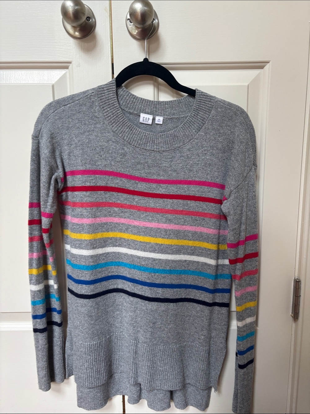 GAP Light Gray Sweater with Bright Multicolor Stripes